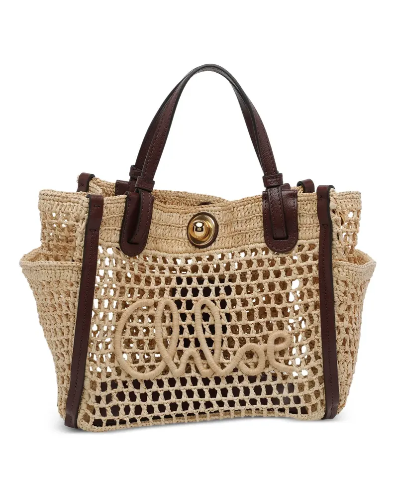 Chloé Kleiner Iconic Tote Bag aus Raffiabast - Nude Nude