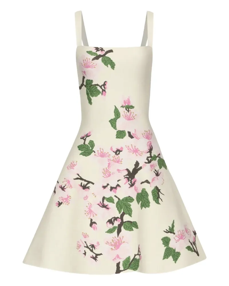 Oscar de la Renta Jacquard-Kleid mit Blumenmuster - Weiß Weiß