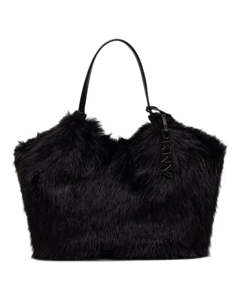 DKNY Mittelgroße Paula Tote Bag aus Faux Fur - Schwarz Schwarz