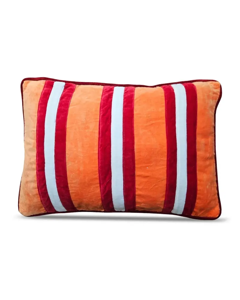 Les-Ottomans Gestreiftes Kissen aus Samt 60cm x 40cm - Orange Orange