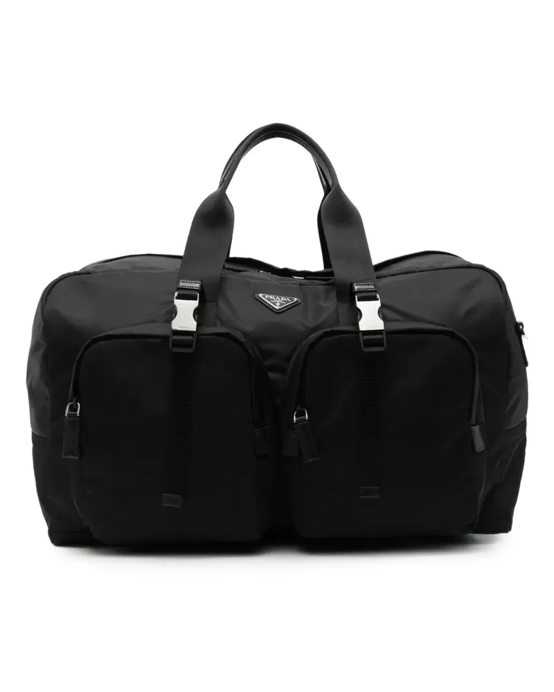 Prada Reisetasche aus Re-Nylon mit Logo-Schild - Schwarz Schwarz