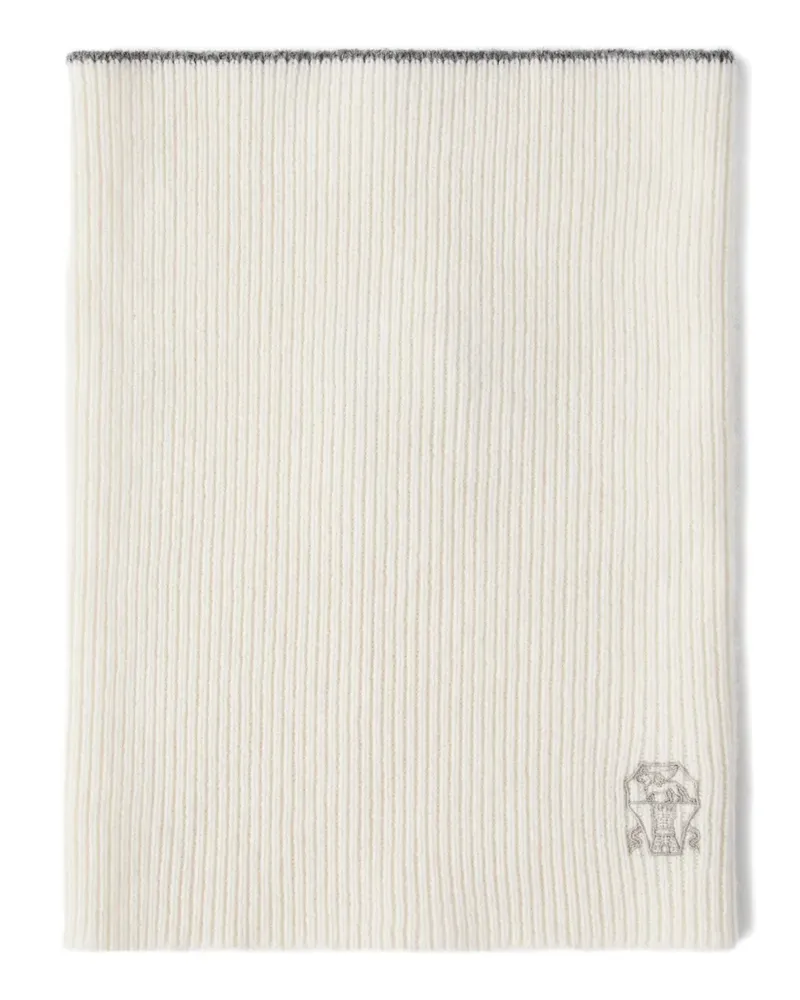 Brunello Cucinelli Gerippter Schal mit Logo-Stickerei - Nude Nude