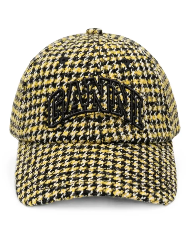 Ganni houndstooth-pattern logo-embroidered baseball cap - Gelb Gelb