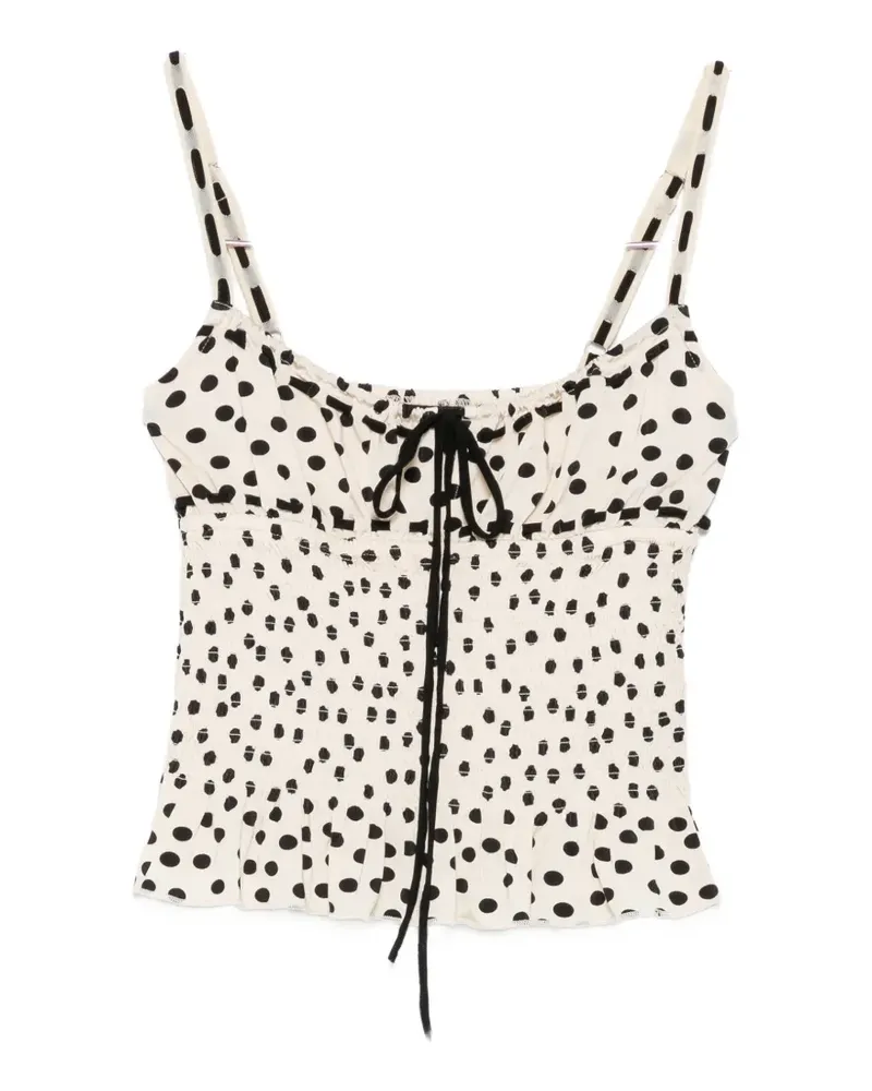 Leslie Amon polka-dot shirred top - Nude Nude