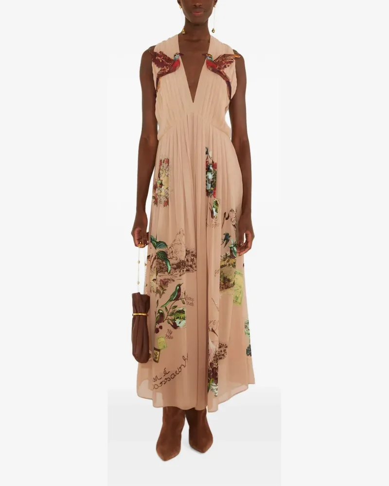 FARM Rio Bird Poetry Kleid mit Kolibri-Applikation - Nude Nude