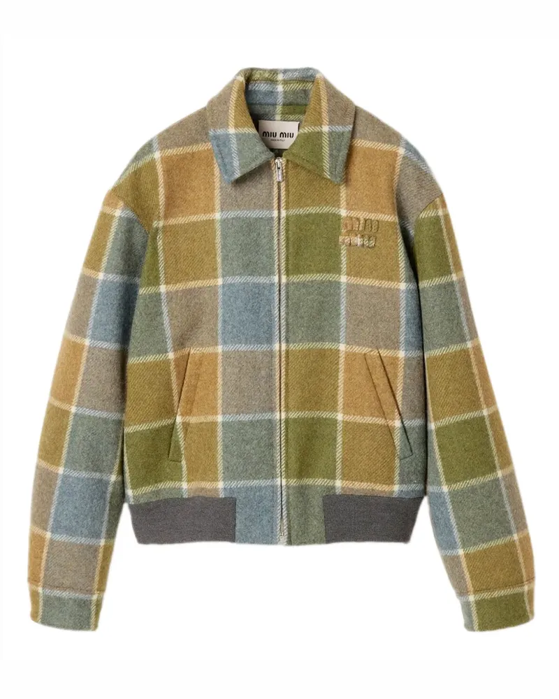 Miu Miu Karierte Jacke mit Logo-Stickerei - Braun Braun