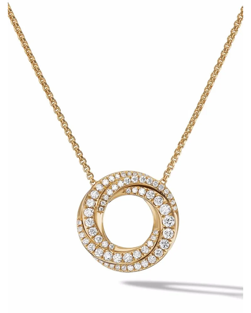 David Yurman 18kt Petite Pavé Crossover Gelbgoldhalskette mit Diamantanhänger 15,5mm Gold
