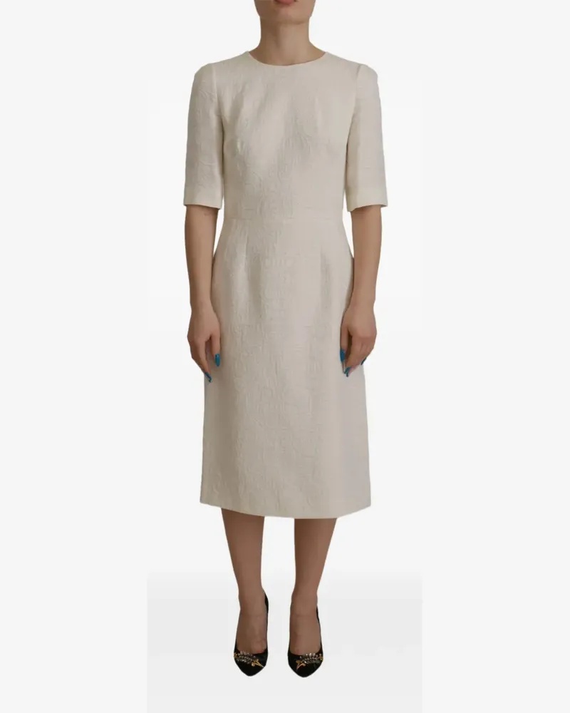 Dolce & Gabbana Jacquard-Midikleid mit Blumenmuster - Weiß Weiß