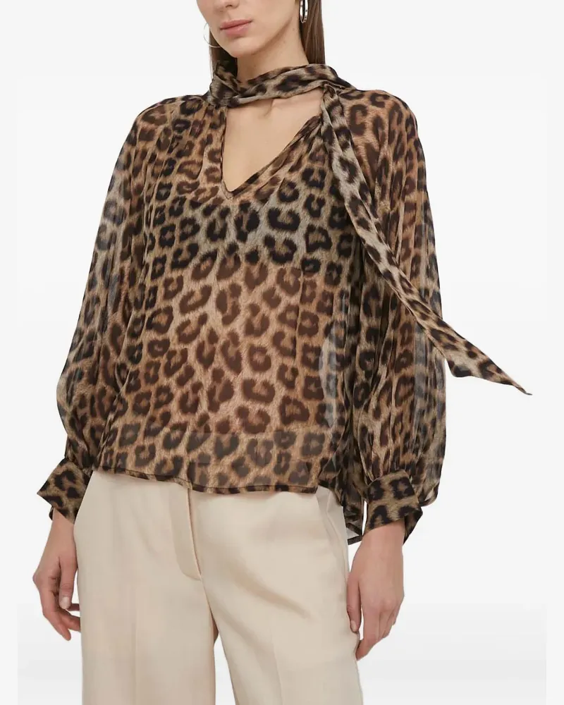 ba&sh leopard-print tie-neck blouse - Braun Braun