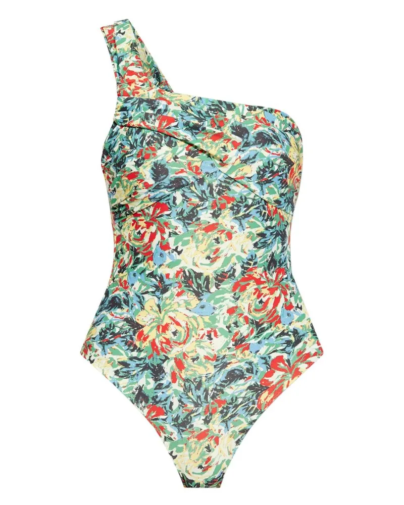 Ganni Asymmetrischer Badeanzug mit Blumen - Blau Blau