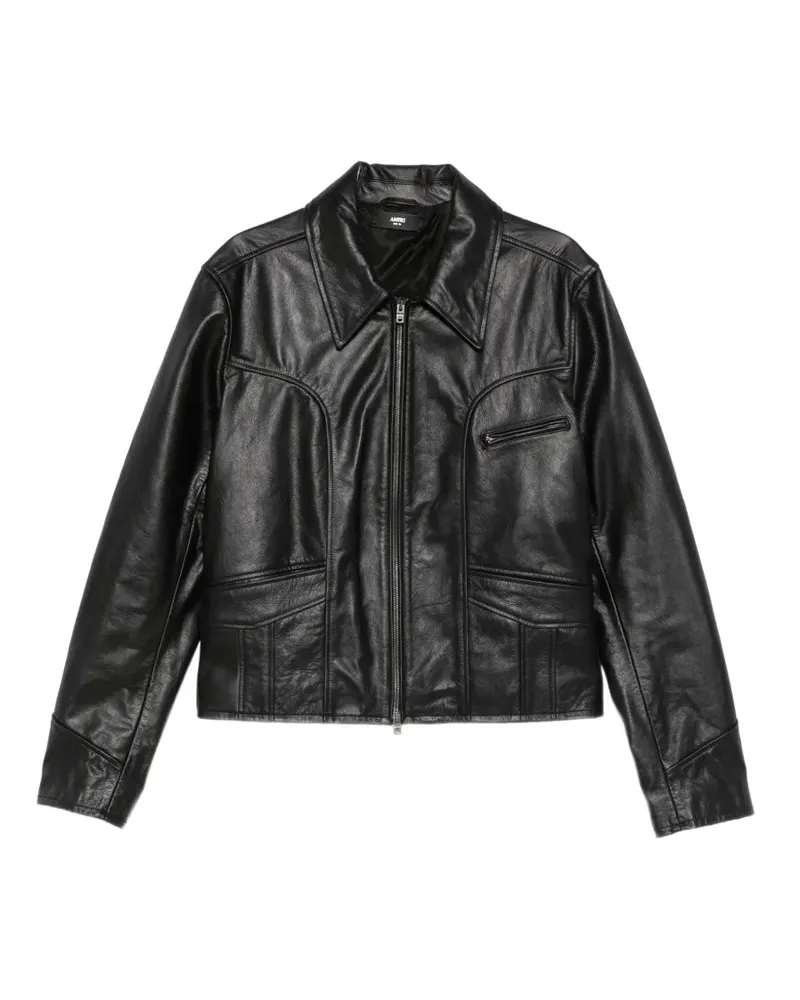 Amiri Lederjacke mit Western-Passe - Schwarz Schwarz