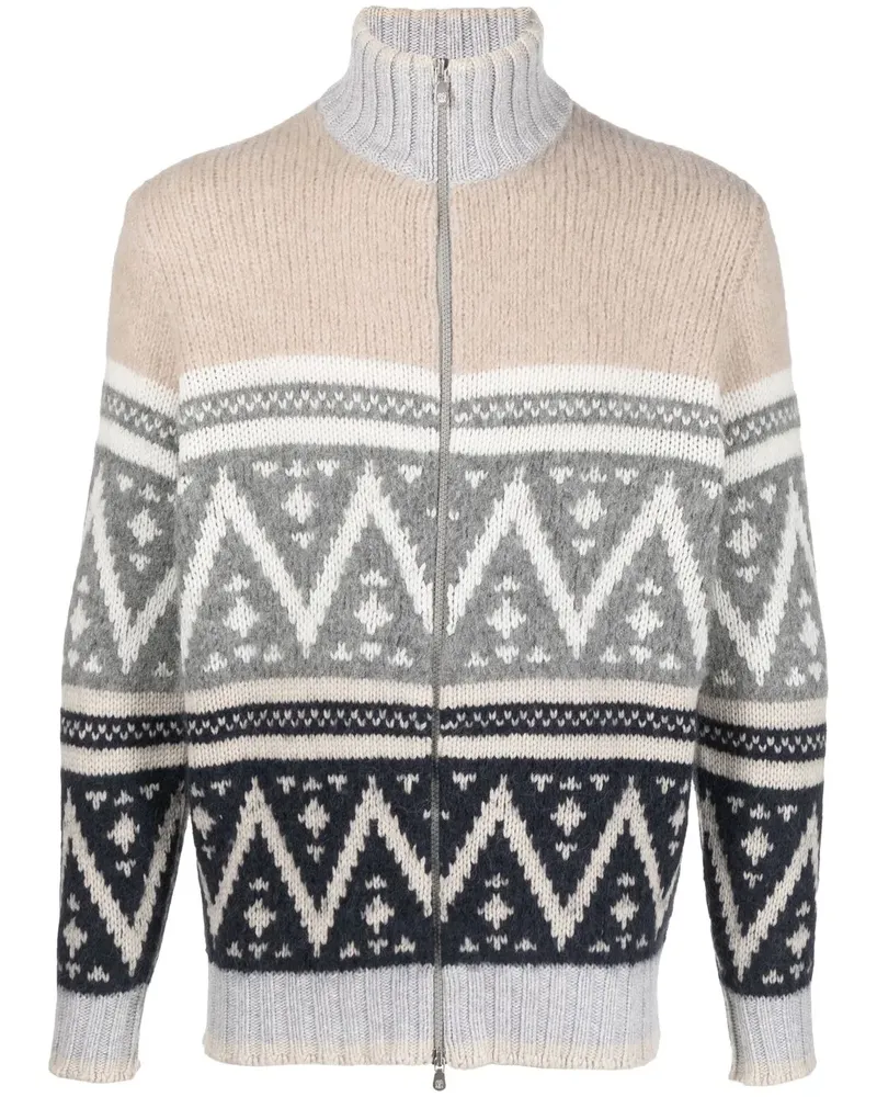Brunello Cucinelli Intarsien-Pullover mit Stehkragen - Nude Nude