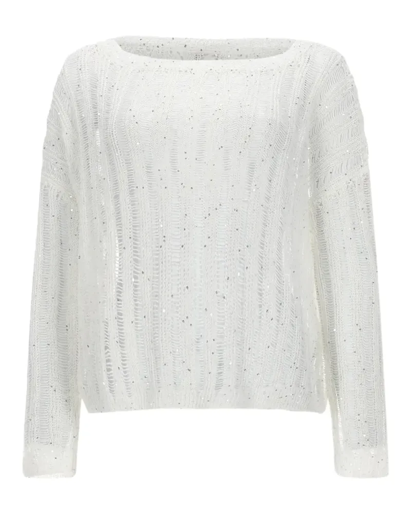 120% Lino sequin-embellished open-knit sweater - Weiß Weiß