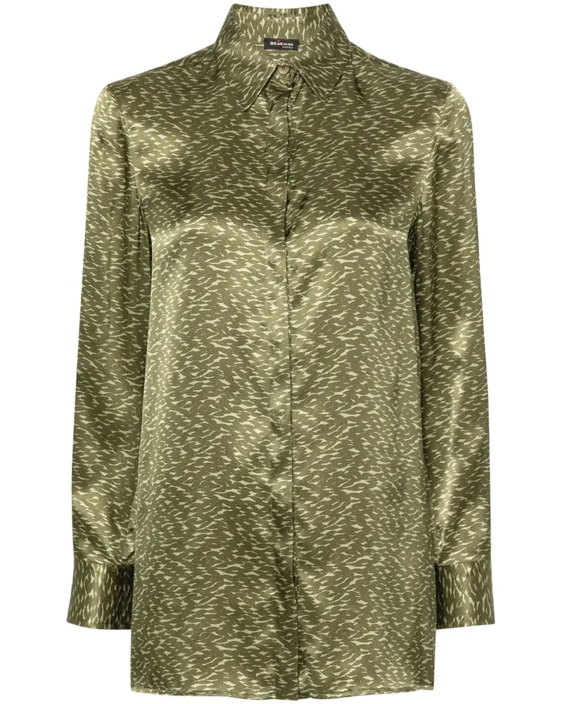 Kiton Seidenhemd mit abstraktem Print - Grün Grün