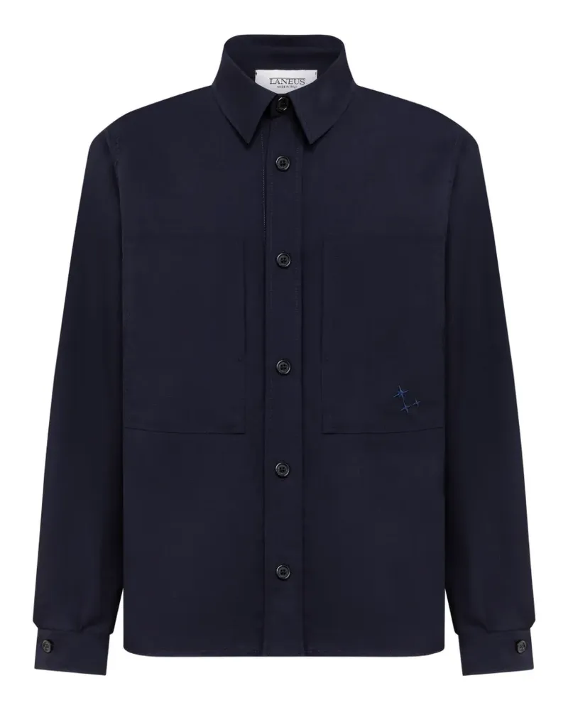 Laneus Kastiges Hemd mit Tasche - Blau Blau