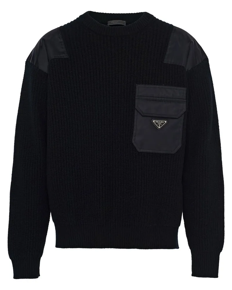 Prada Re-Nylon Pullover mit Triangel-Logo Schwarz