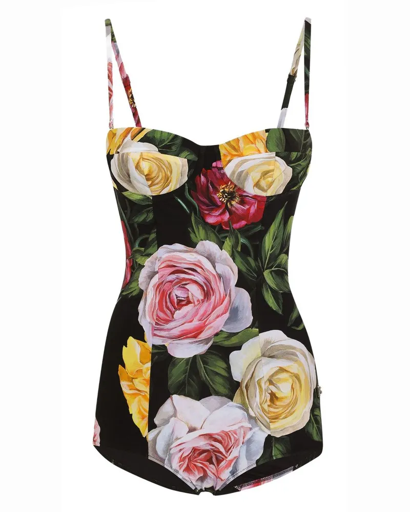 Dolce & Gabbana Badeanzug mit Blumen-Print - Schwarz Schwarz
