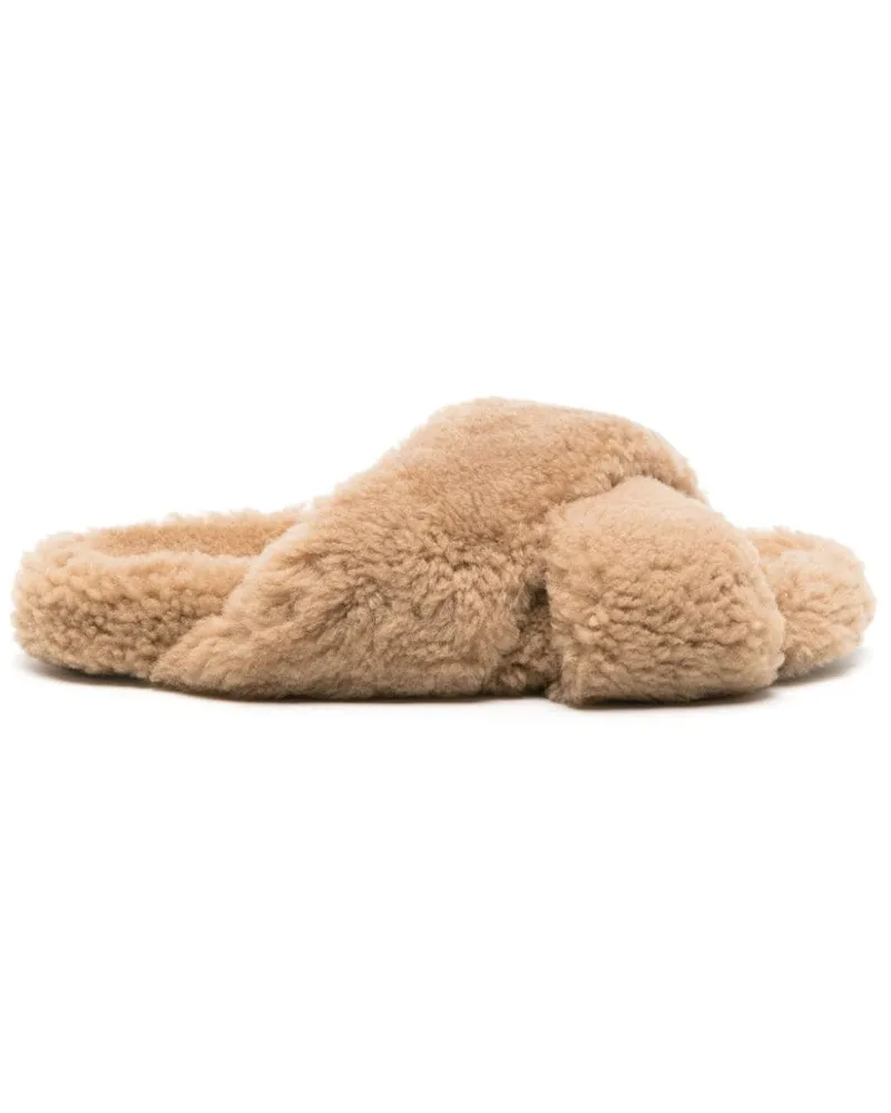 Yves Salomon Shearling-Slipper mit Riemen - Nude Nude