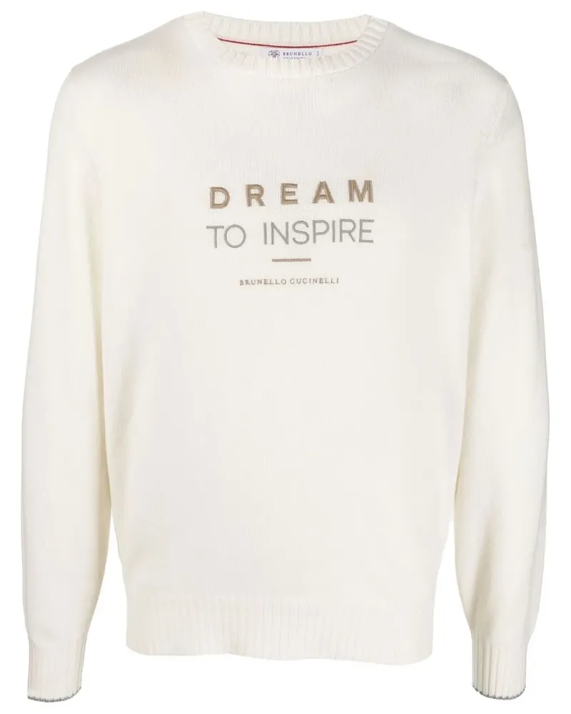 Brunello Cucinelli Kaschmirpullover mit Slogan-Stickerei - CHV08 PANAMA+GRIGIO CHIARO+GRIGIO+CAMEL Chv08