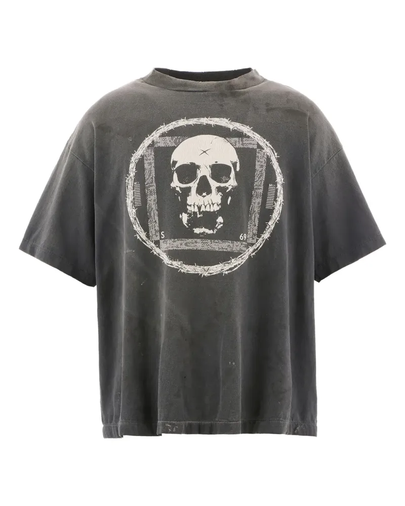SAINT MXXXXXX T-Shirt mit Totenkopf-Print - Schwarz Schwarz