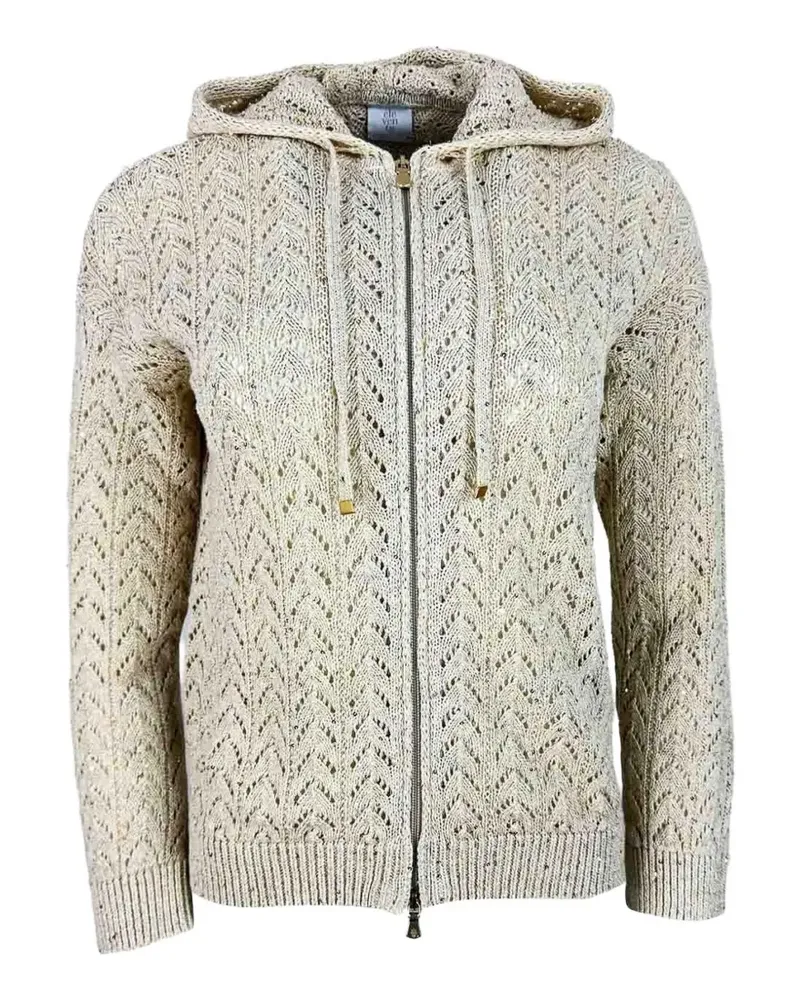 Eleventy sequin-embellished open-knit hoodie - Nude Nude