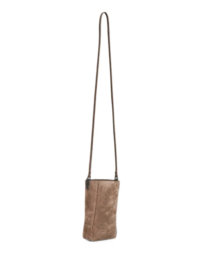 Brunello Cucinelli BC Duo Monili-embellished suede cross body bag - Braun Braun