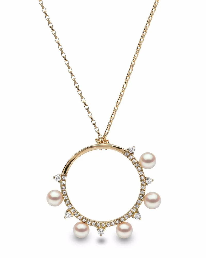 YOKO London 18kt Sleek Gelbgoldhalskette mit Diamanten und Akoya-Perlen Gold