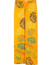 Amir Slama Gerade Hose mit Palmblatt-Print Orange