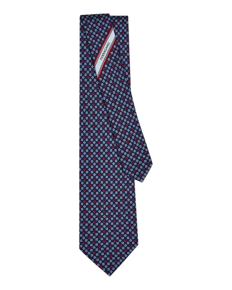 Ferragamo Gancini flower print silk tie - Blau Blau
