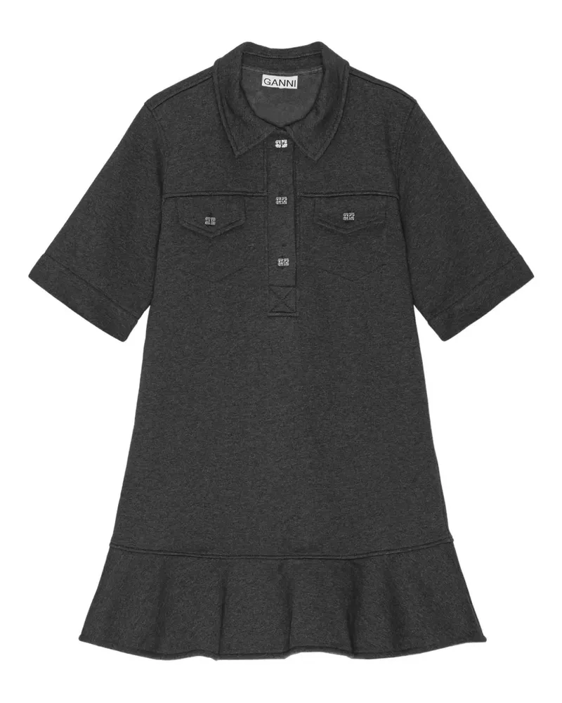 Ganni short-sleeved ruffled mini day dress - Grau Grau