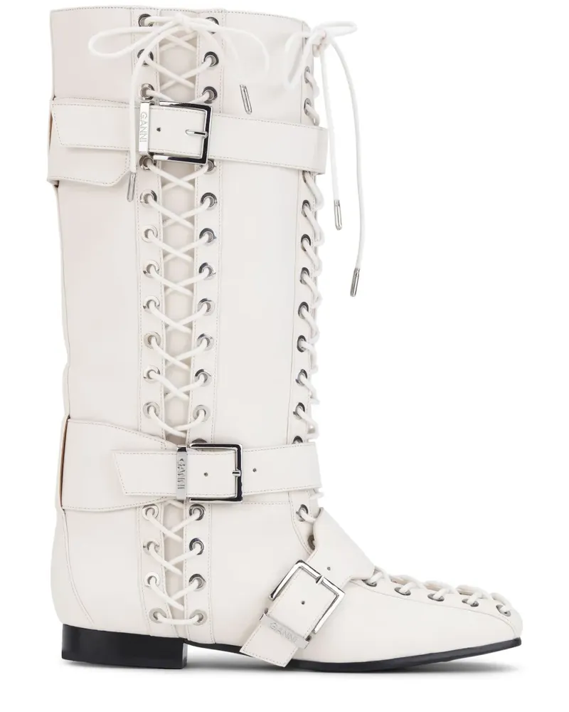 Ganni Stiefel mit Schnürung - Weiß Weiß