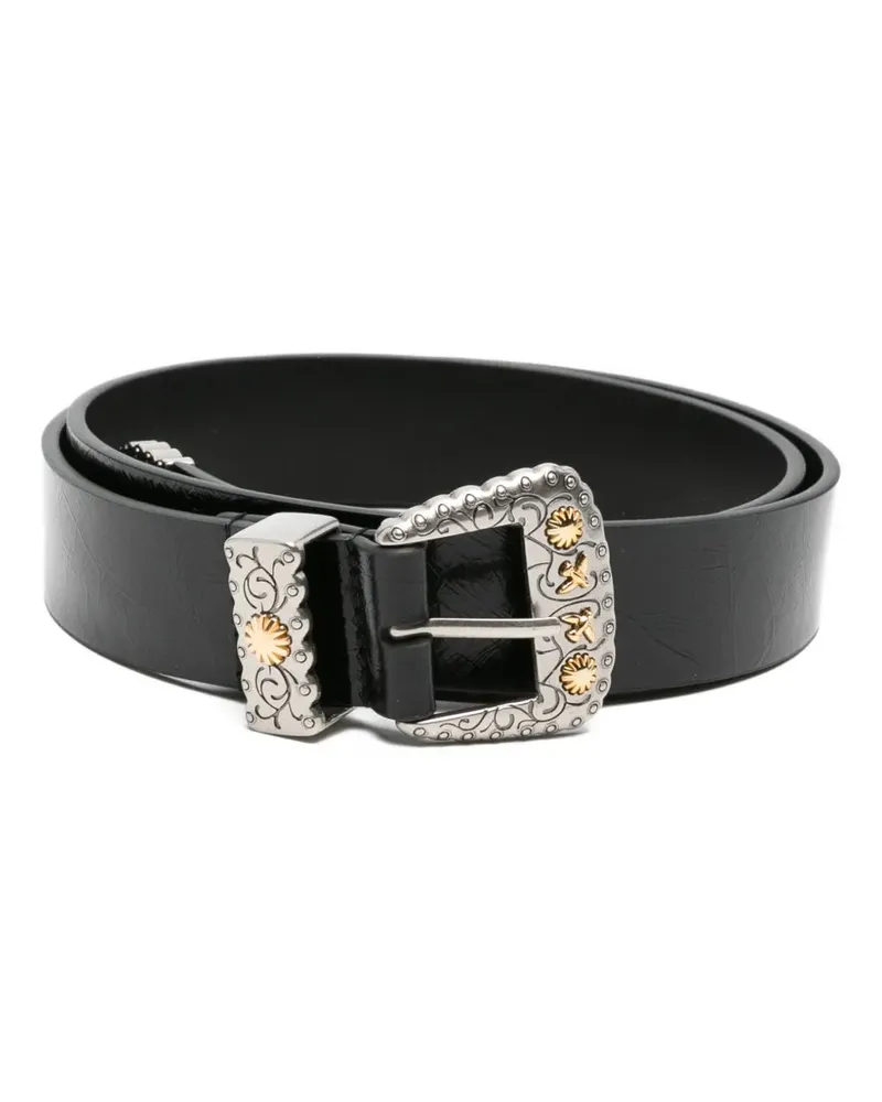Pinko Gürtel mit floraler Schnalle - Schwarz Schwarz