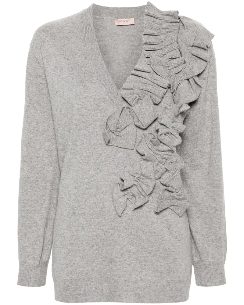 Twin-Set Pullover mit Rüschen - Grau Grau