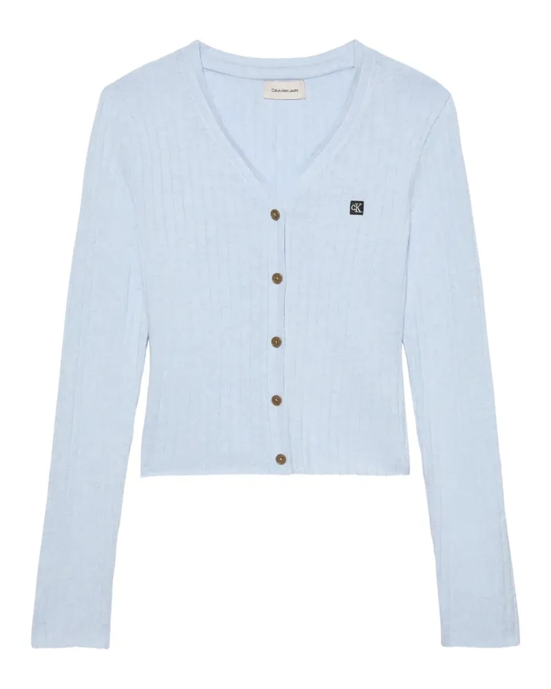 Calvin Klein ribbed-knit logo-patch cardigan - Blau Blau