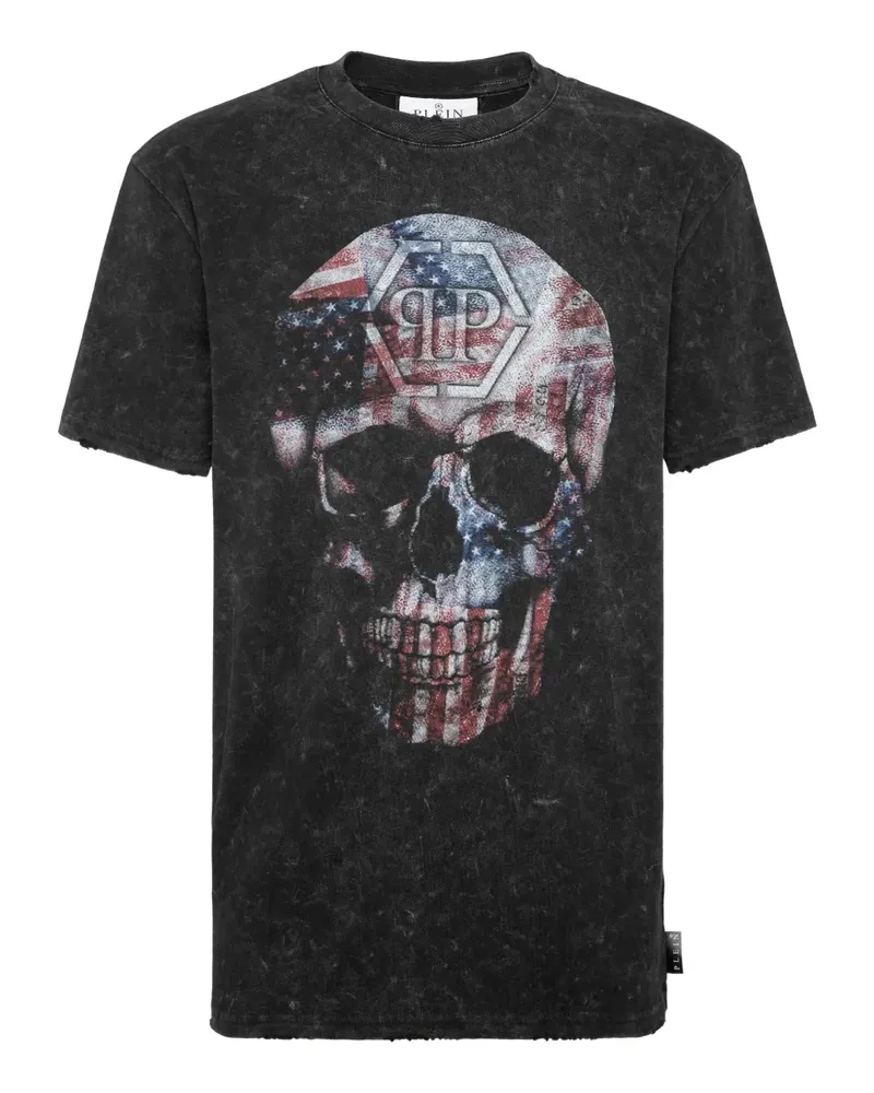 Philipp Plein Ausgeblichenes Skull America T-Shirt - Schwarz Schwarz