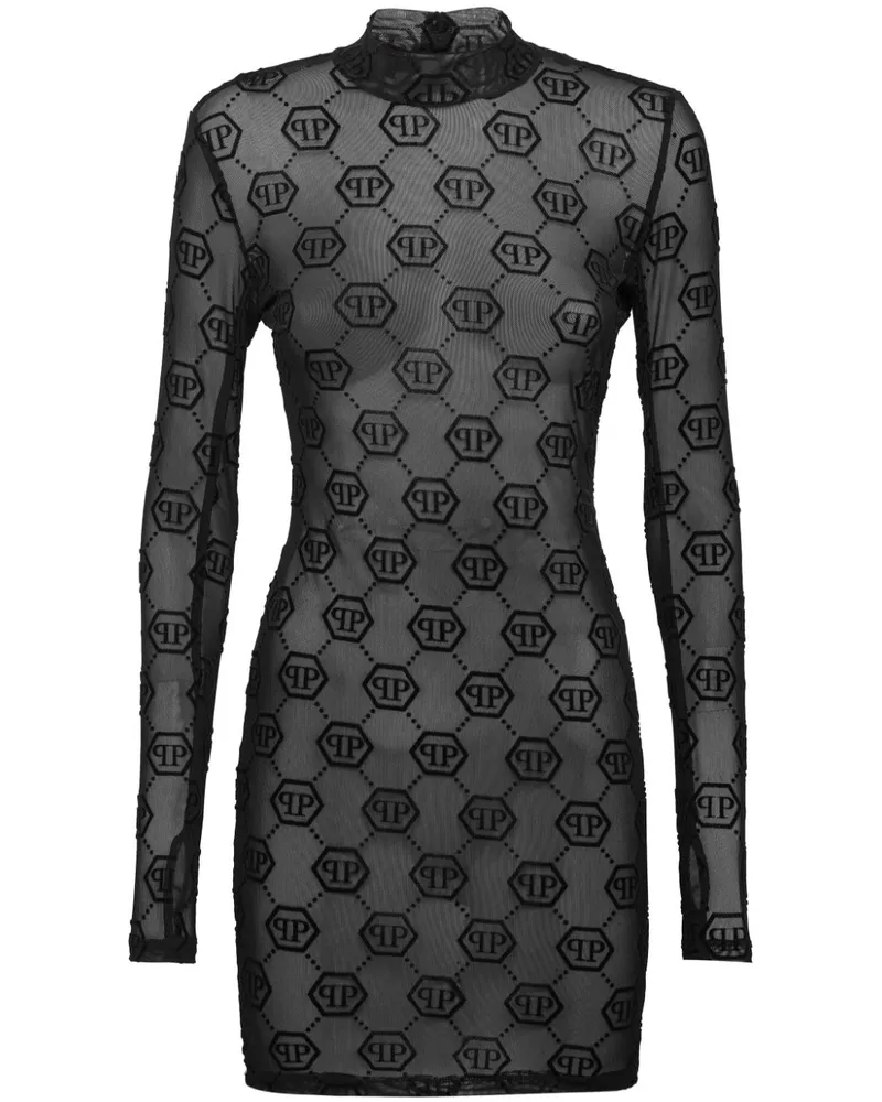 Philipp Plein Tüllkleid mit Monogramm - Schwarz Schwarz