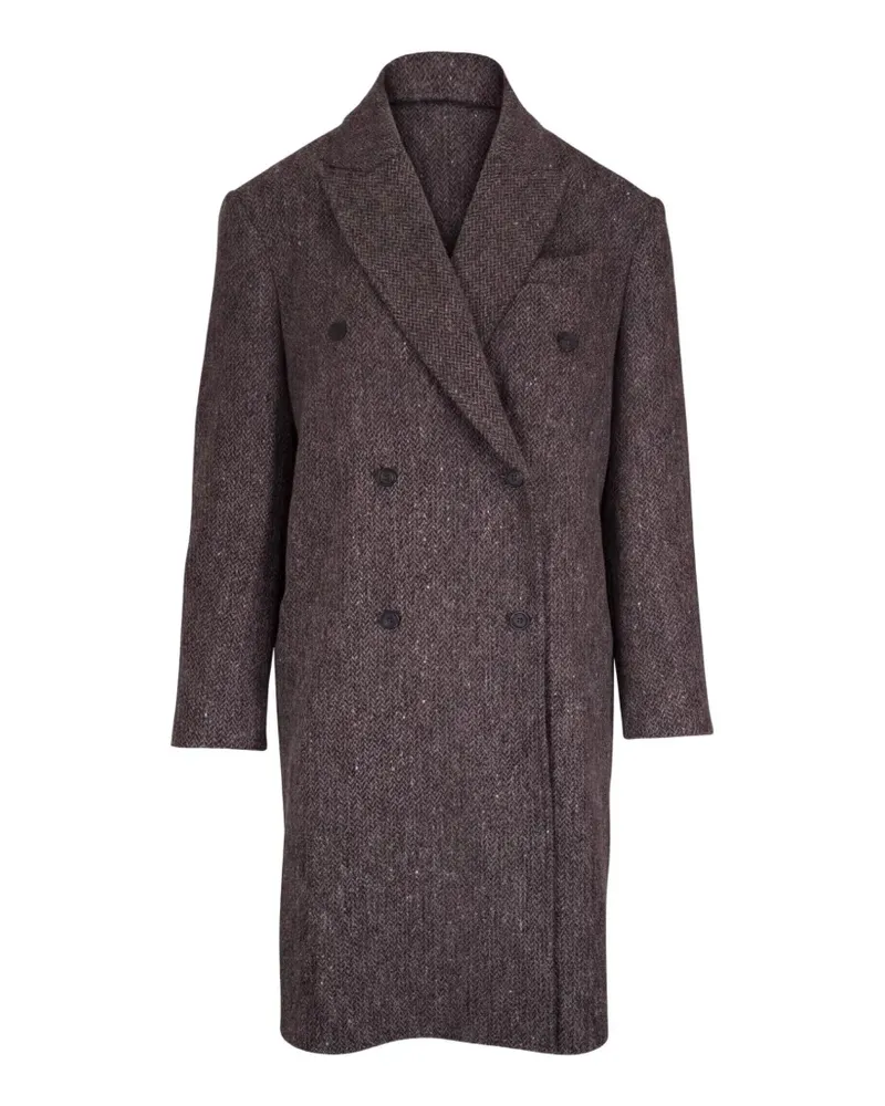 Brunello Cucinelli Doppelreihiger Mantel mit Fischgrätenmuster - Braun Braun