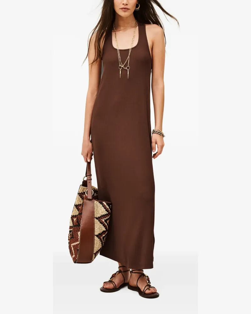 ba&sh Naora ribbed-knit hardware-detail maxi dress - Braun Braun