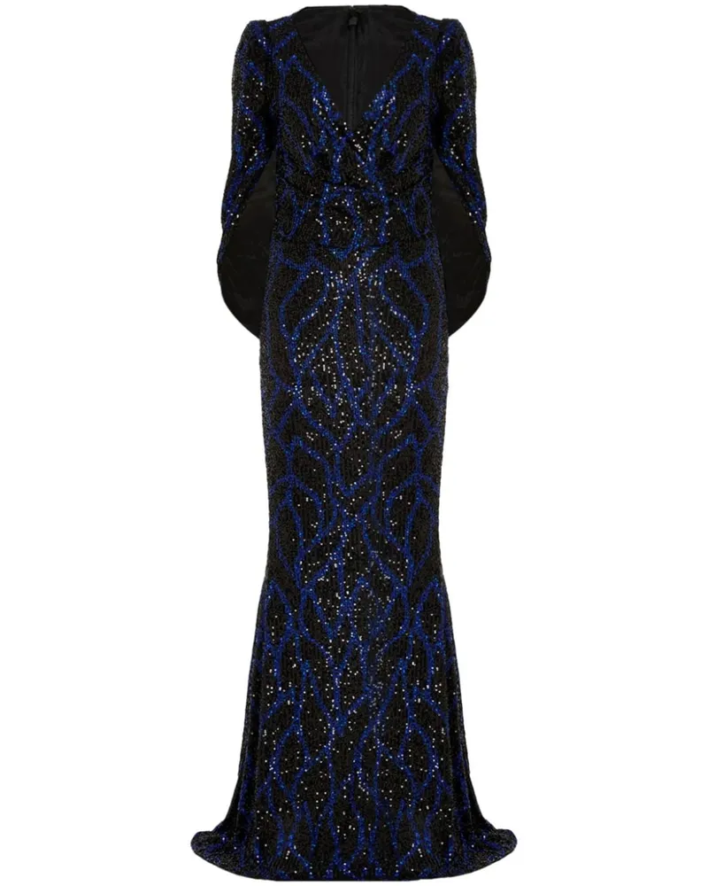 Talbot Runhof Pailletten-Abendkleid mit Schal - Schwarz Schwarz