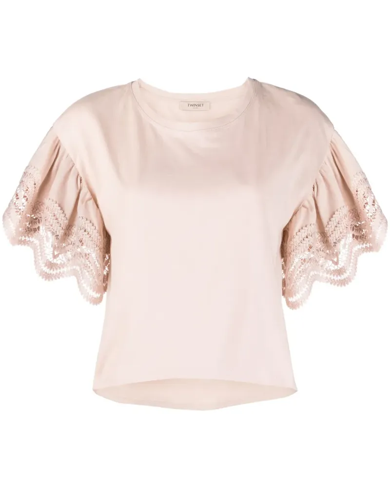 Twin-Set T-Shirt mit Spitzenbesatz - Rosa Rosa
