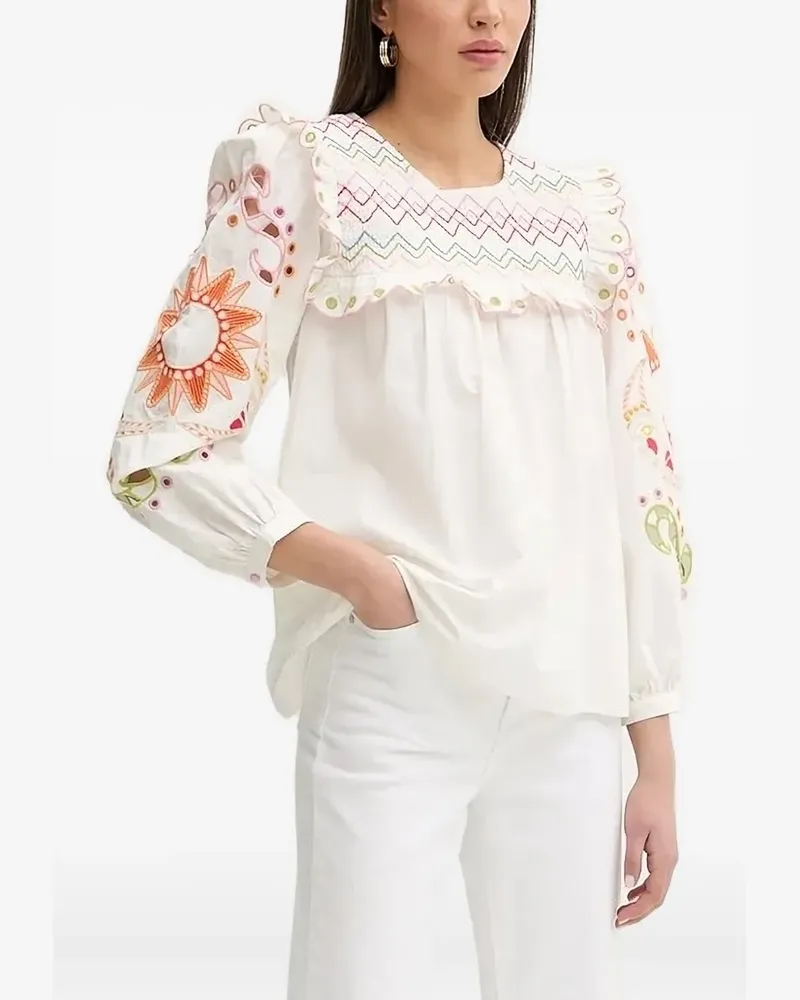 Never Fully Dressed Bestickte Bluse mit Rüschen - Weiß Weiß
