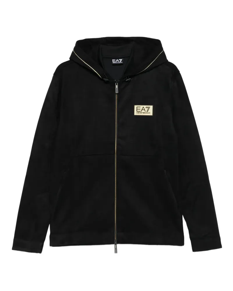 EA7 Kapuzenjacke mit Logo-Schild - Schwarz Schwarz