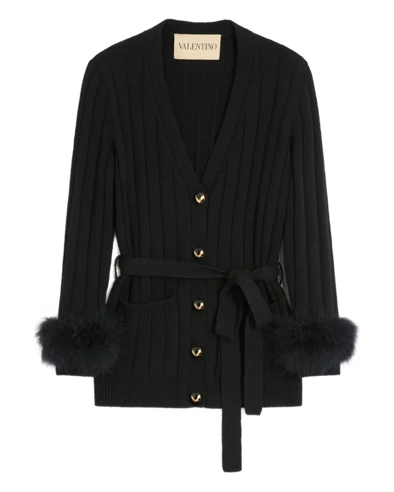 Valentino Garavani Gerippter Cardigan mit Federbündchen - Schwarz Schwarz