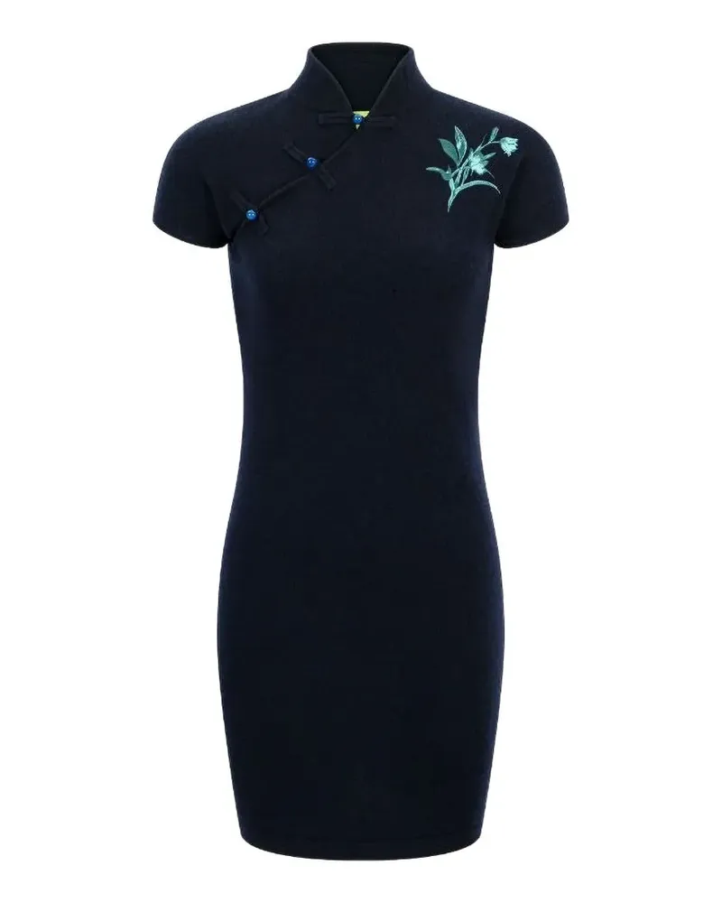 Shanghai Tang Kleid mit Blumenstickerei - Blau Blau