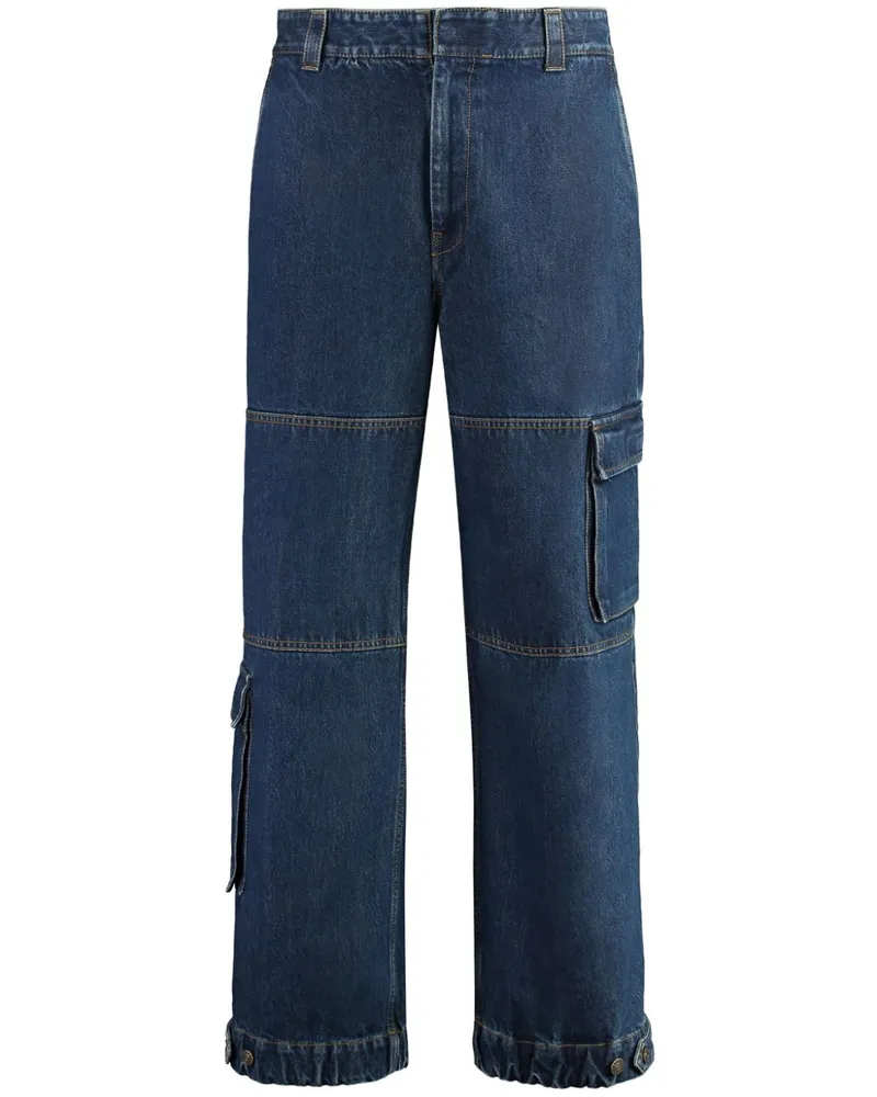 Gucci Wide-Leg-Jeans mit Logo-Patch - Blau Blau