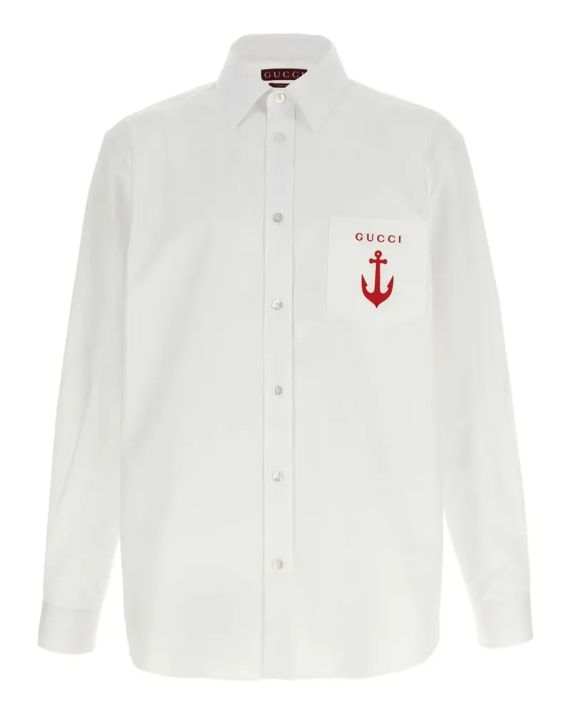 Gucci logo-embroidered poplin shirt - Weiß Weiß