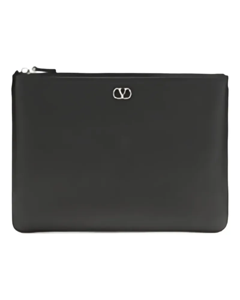 Valentino Garavani VLogo Signature grained leather clutch bag - Schwarz Schwarz