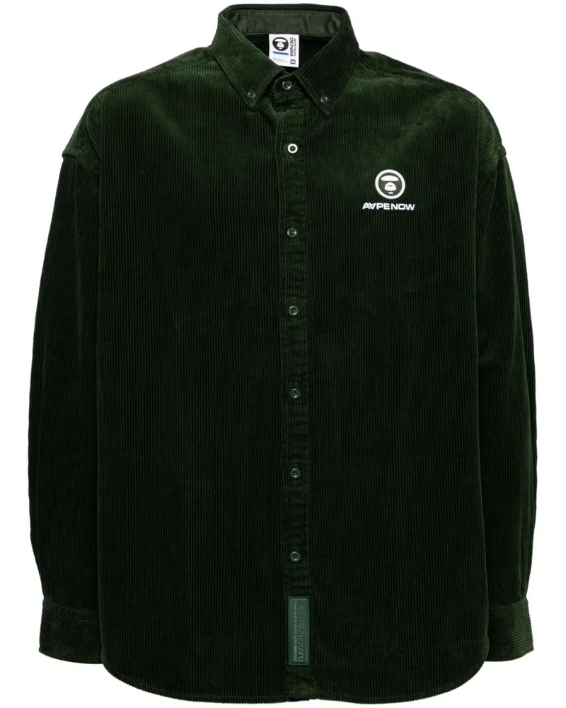BAPE Cordhemd mit Logo-Patch - Grün Grün
