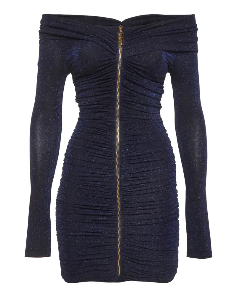 Elisabetta Franchi Gerafftes Minikleid in Metallic-Strick - Blau Blau