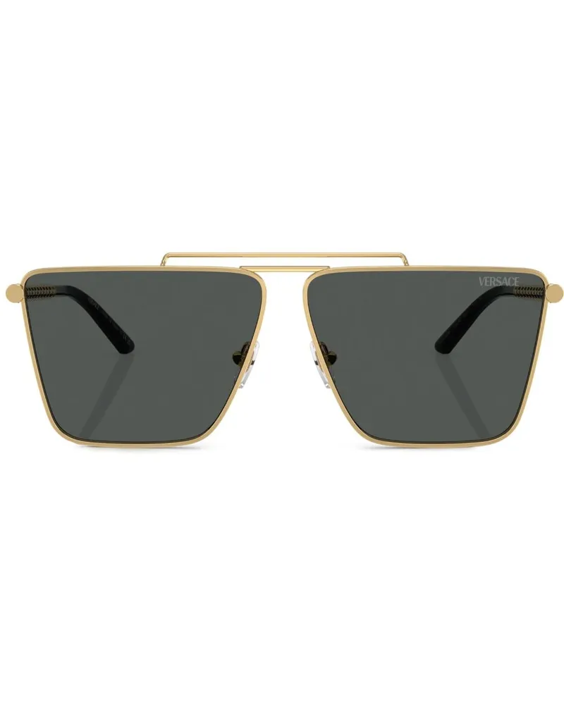Versace Tubular Greca Sonnenbrille mit eckigem Gestell - Gold Gold